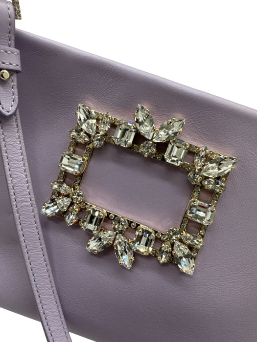 Roger Vivier Light Purple Leather Zip Close Crystal Gold Hardware Shoulder Bag Light Purple / Mini