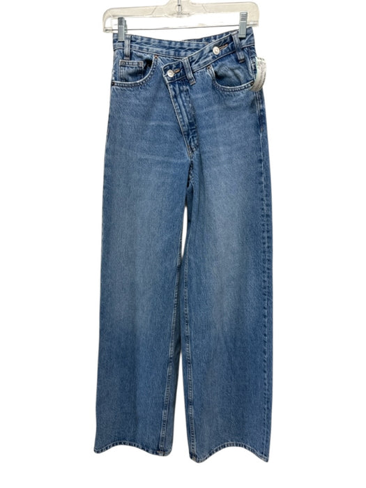Zara Size 0 Med Wash Cotton Blend Asymmetric Zipper High Rise Faded Jeans Med Wash / 0