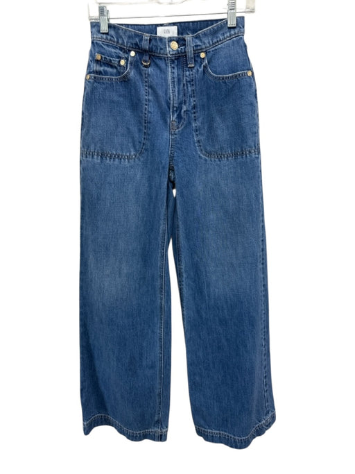 Cult Gaia Size 24 Med Wash Cotton Denim Faded Embroidered Detail Wide Leg Jeans Med Wash / 24