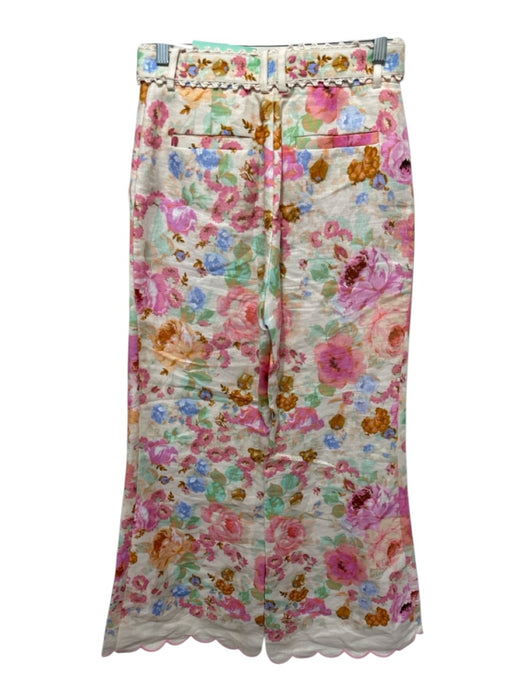Zimmermann Size 0 Cream, Pink & Multi Linen Zip & Hook Closure Belted Pants Cream, Pink & Multi / 0