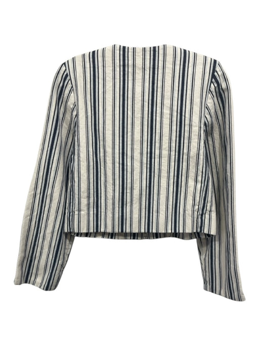 Madewell Size XS Cream & Navy Cotton Blend Zip Front Stripe Denim Pockets Jacket Cream & Navy / XS