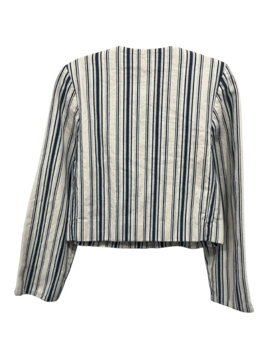 Madewell Size XS Cream & Navy Cotton Blend Zip Front Stripe Denim Pockets Jacket Cream & Navy / XS