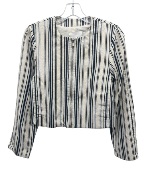 Madewell Size XS Cream & Navy Cotton Blend Zip Front Stripe Denim Pockets Jacket Cream & Navy / XS