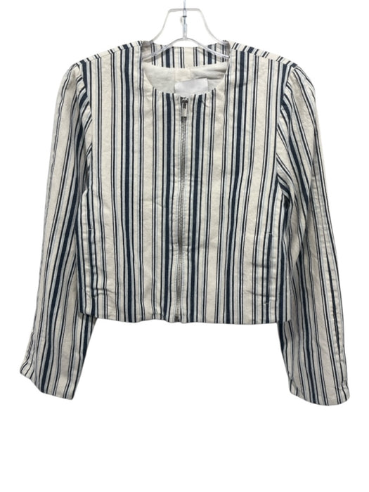 Madewell Size XS Cream & Navy Cotton Blend Zip Front Stripe Denim Pockets Jacket Cream & Navy / XS