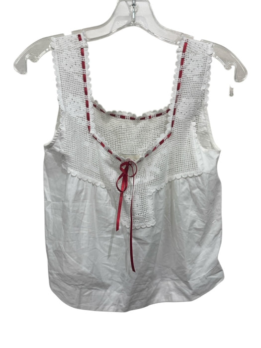 Frankies Bikinis Size XS White Cotton Open Knit Sleeveless Ribbon Detail Top White / XS