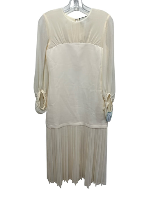 Tuckernuck Size XS Cream Polyester Crepe Drop Waist Long Balloon Sleeve Dress Cream / XS