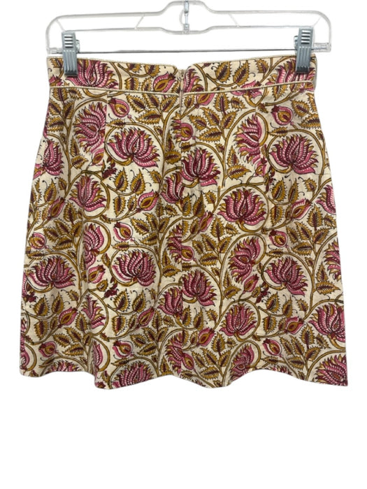 Rosewater House Size XS Cream & Multi Linen Zip Back Floral Print Mini Skirt Cream & Multi / XS