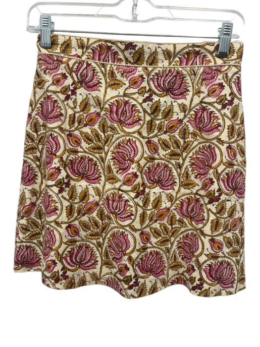 Rosewater House Size XS Cream & Multi Linen Zip Back Floral Print Mini Skirt Cream & Multi / XS