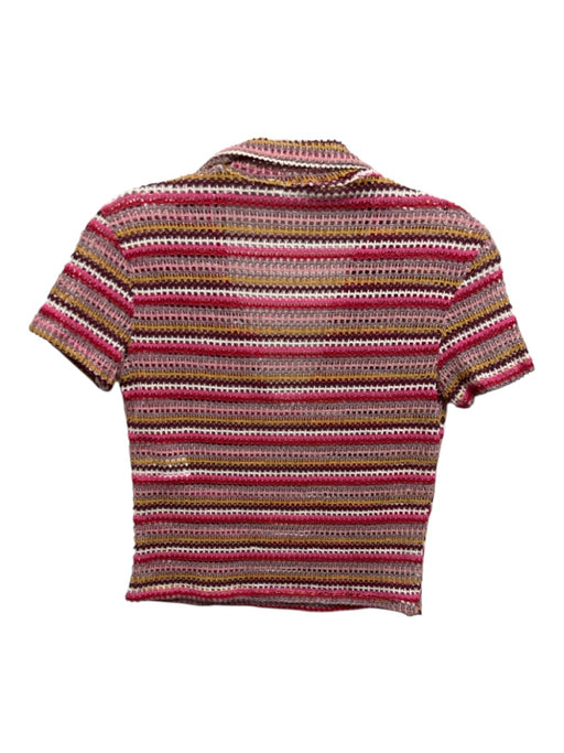 Zara Size S Red & Multi Poly Blend Open Knit Collared V Neck Stripe Short Set Red & Multi / S