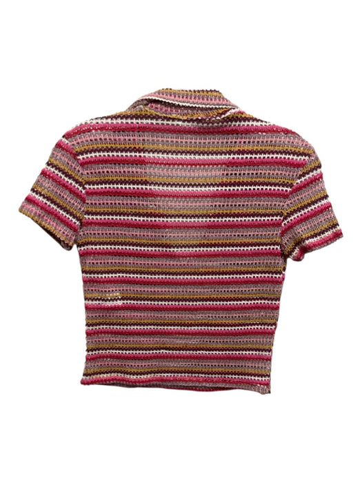 Zara Size S Red & Multi Poly Blend Open Knit Collared V Neck Stripe Short Set Red & Multi / S