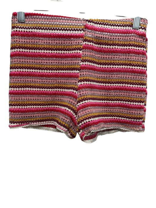 Zara Size S Red & Multi Poly Blend Open Knit Collared V Neck Stripe Short Set Red & Multi / S