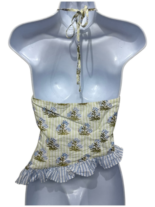 Cocolillys Size XS Green, Blue & White Cotton Floral Striped Zip Close Skirt Set Green, Blue & White / XS