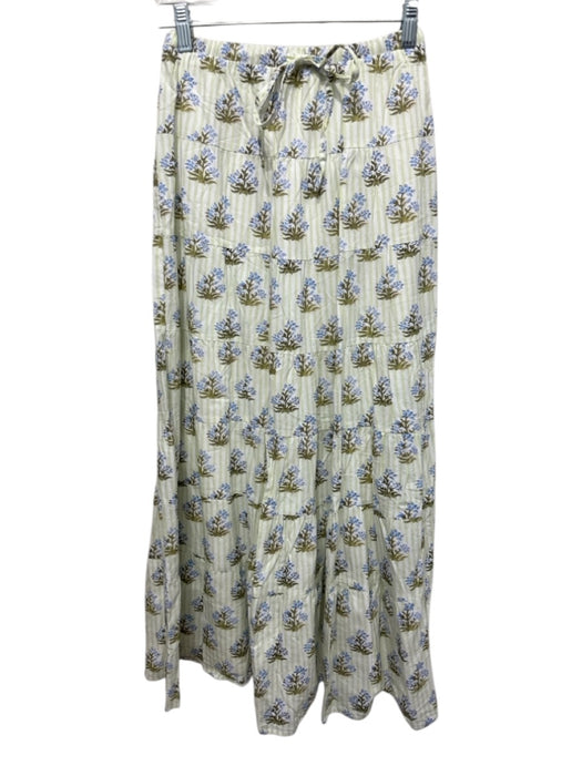 Cocolillys Size XS Green, Blue & White Cotton Floral Striped Zip Close Skirt Set Green, Blue & White / XS
