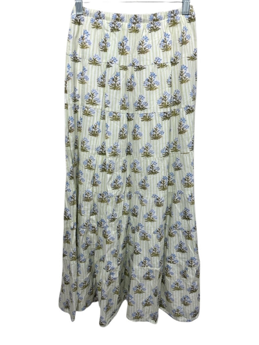 Cocolillys Size XS Green, Blue & White Cotton Floral Striped Zip Close Skirt Set Green, Blue & White / XS