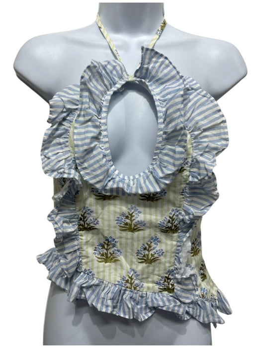 Cocolillys Size XS Green, Blue & White Cotton Floral Striped Zip Close Skirt Set Green, Blue & White / XS