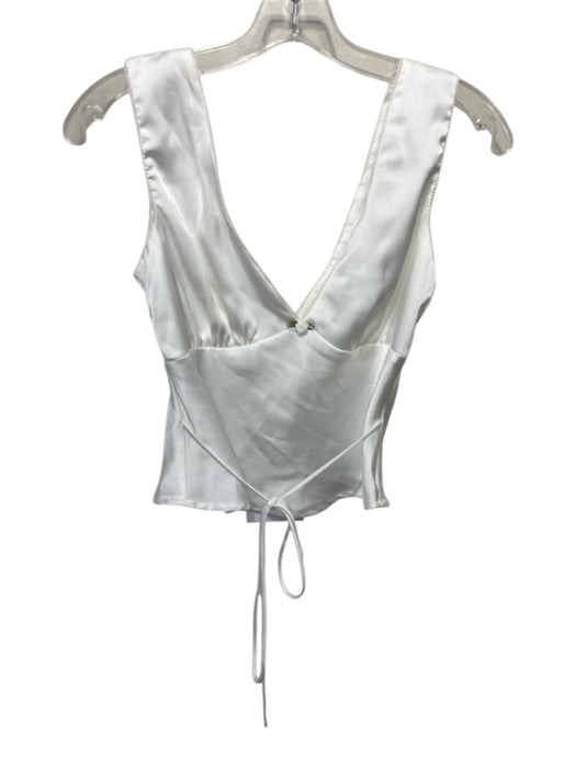 Nia Size S White polyester satin Lace Trim Rosette V Neck Tie Back Top White / S