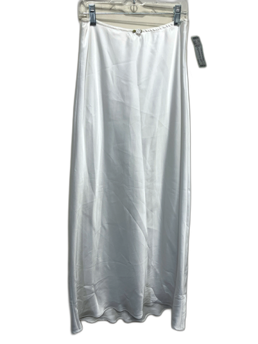 Nia Size S White polyester satin Rosette Applique Stretch Waist Slip Maxi Skirt White / S