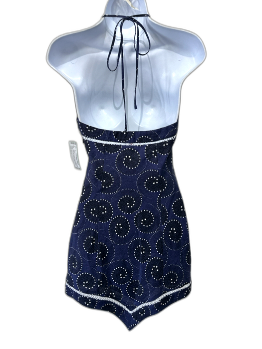 Staud Size xs / 2 Navy Blue & White Linen Dot Print Swirl Halter Tie Dress Navy Blue & White / xs / 2