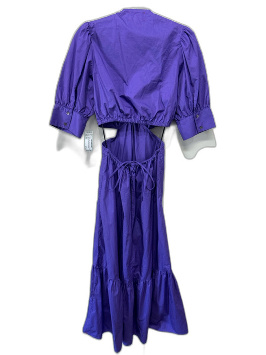 XiRENA Size XS Purple Cotton Short Puff Sleeve Cut Out Sides Knot Tiered Dress Purple / XS