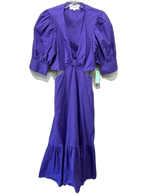 XiRENA Size XS Purple Cotton Short Puff Sleeve Cut Out Sides Knot Tiered Dress Purple / XS