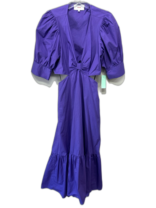 XiRENA Size XS Purple Cotton Short Puff Sleeve Cut Out Sides Knot Tiered Dress Purple / XS