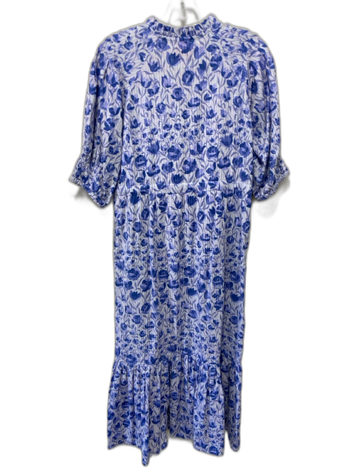 Banjanan Size S Blue Cotton Floral & Leaf Print Short Puff Sleeve Dress Blue / S