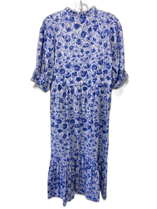 Banjanan Size S Blue Cotton Floral & Leaf Print Short Puff Sleeve Dress Blue / S