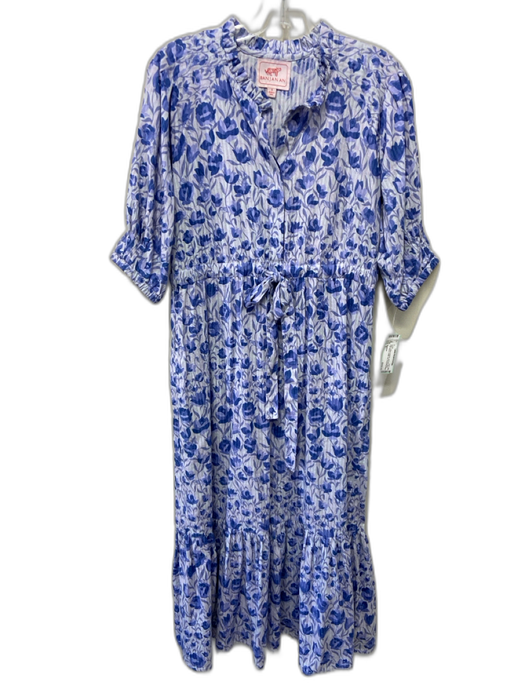 Banjanan Size S Blue Cotton Floral & Leaf Print Short Puff Sleeve Dress Blue / S