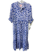 Banjanan Size S Blue Cotton Floral & Leaf Print Short Puff Sleeve Dress Blue / S