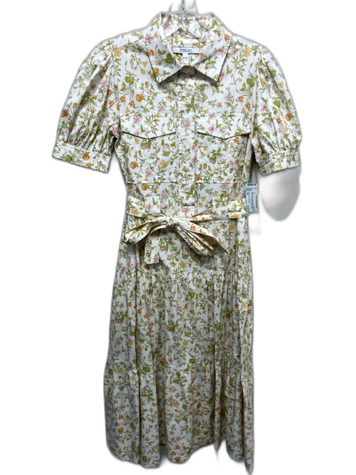Derek Lam 10 Crosby Size XS White, Green, & Multi Cotton Blend Button Down Dress White, Green, & Multi / XS