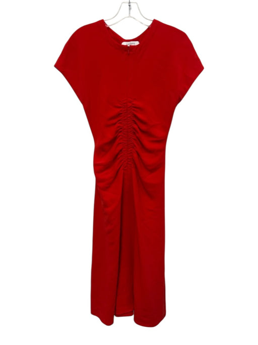 La Ligne Size 4 Red Triacetate & Polyester Cap Sleeve Ruched Front Zip Up Dress Red / 4