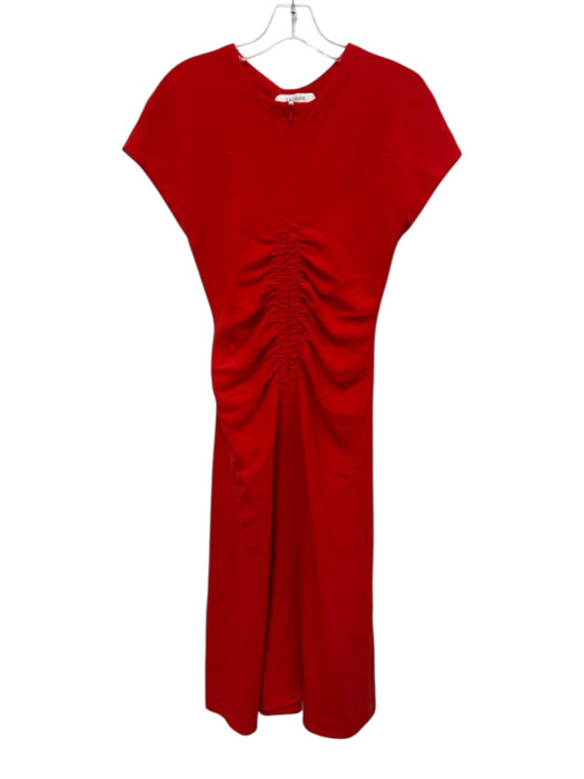 La Ligne Size 4 Red Triacetate & Polyester Cap Sleeve Ruched Front Zip Up Dress Red / 4
