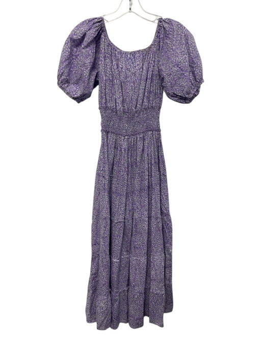 CJ Laing Size XS Purple, White, Black Cotton Short Puff Sleeve Midi Dress Purple, White, Black / XS