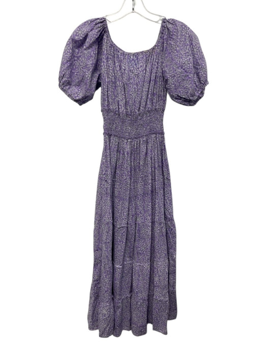 CJ Laing Size XS Purple, White, Black Cotton Short Puff Sleeve Midi Dress Purple, White, Black / XS