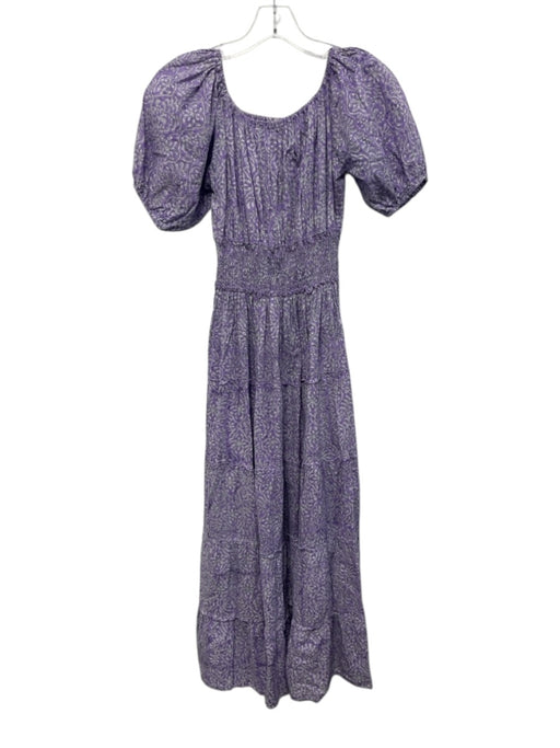 CJ Laing Size XS Purple, White, Black Cotton Short Puff Sleeve Midi Dress Purple, White, Black / XS