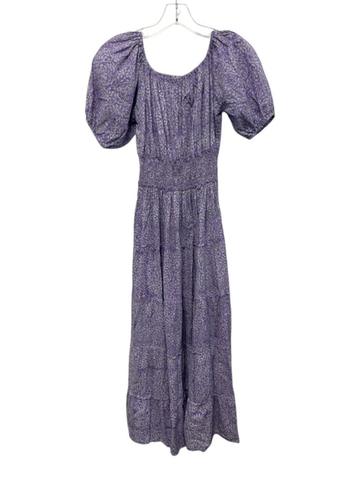 CJ Laing Size XS Purple, White, Black Cotton Short Puff Sleeve Midi Dress Purple, White, Black / XS
