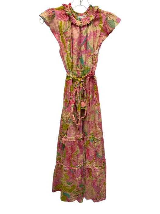 Bella Tu Size S Pink, Green, Multi Cotton Ruffle Cap Sleeve Abstract Print Dress Pink, Green, Multi / S
