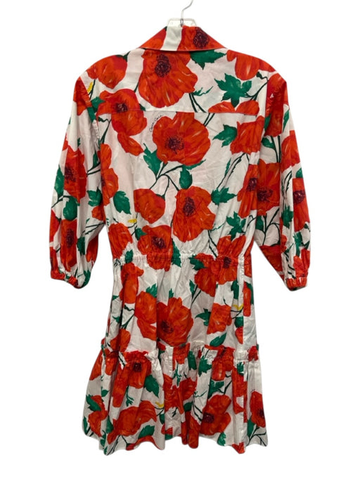 Cara Cara Size XS Red, Green, White Cotton Puff 1/2 Sleeve Floral Print Dress Red, Green, White / XS
