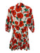 Cara Cara Size XS Red, Green, White Cotton Puff 1/2 Sleeve Floral Print Dress Red, Green, White / XS