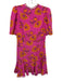 Rhode Size 4 Pink, Orange, Brown Viscose Short Puff Sleeve Floral Print Dress Pink, Orange, Brown / 4