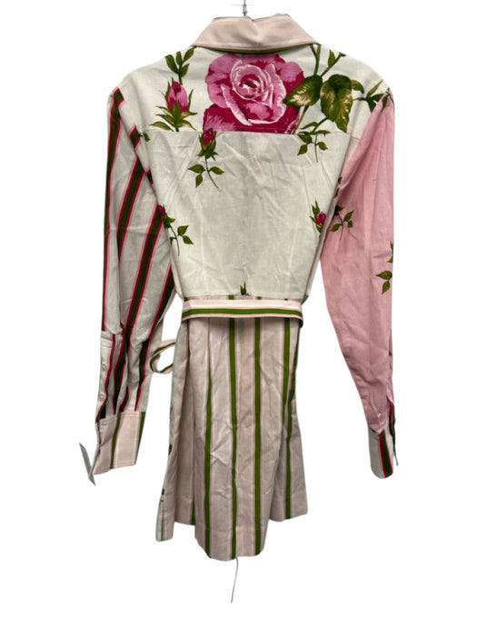 Aston Studio Size 4 Pink, Green, White Linen & Cotton Long Sleeve Buttons Dress Pink, Green, White / 4