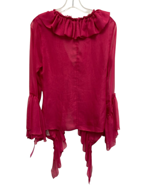 Cult Gaia Size M Hot pink Polyester Long Bell Sleeve Ruffle Hem Tie Waist Top Hot pink / M