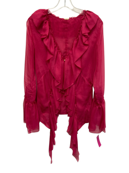 Cult Gaia Size M Hot pink Polyester Long Bell Sleeve Ruffle Hem Tie Waist Top Hot pink / M