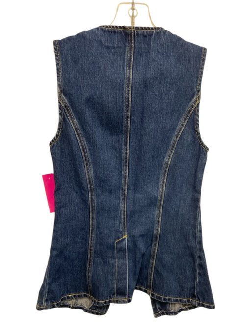 Meshki Size XS Dark Wash Cotton Denim Contrast Stitch Button Up Sleeveless Top Dark Wash / XS