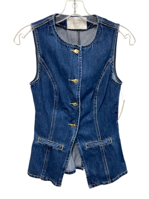 Meshki Size XS Dark Wash Cotton Denim Contrast Stitch Button Up Sleeveless Top Dark Wash / XS