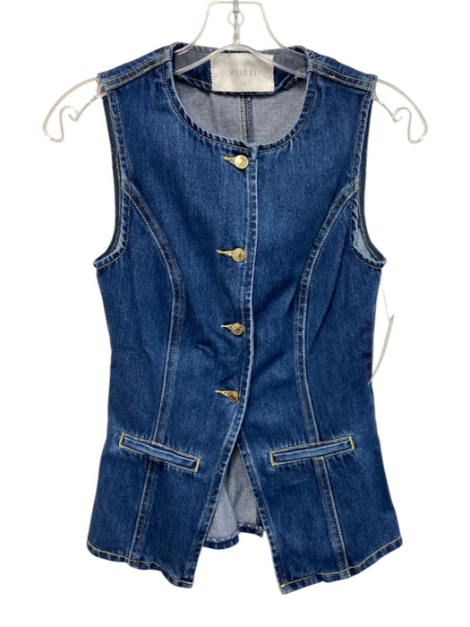 Meshki Size XS Dark Wash Cotton Denim Contrast Stitch Button Up Sleeveless Top Dark Wash / XS