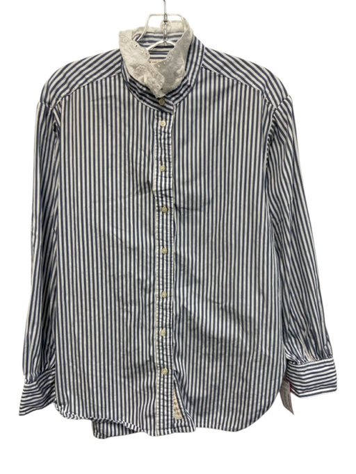 Gap x Doen Size XS Blue & White Cotton Long Sleeve Pin Stripe Eyelet Detail Top Blue & White / XS