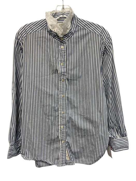 Gap x Doen Size XS Blue & White Cotton Long Sleeve Pin Stripe Eyelet Detail Top Blue & White / XS