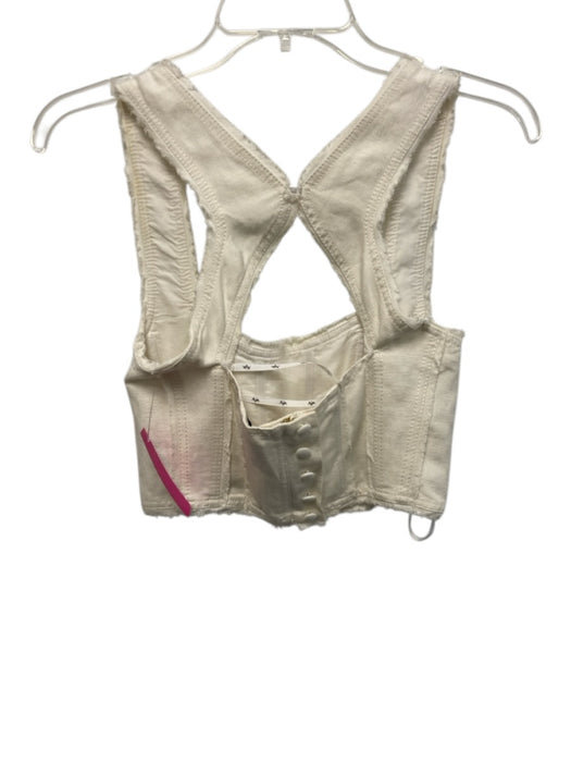 Aje Size 4 Cream White Linen Blend Racer Back Raw Edge corset Cropped Top Cream White / 4