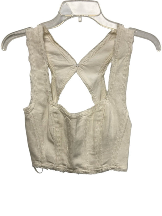 Aje Size 4 Cream White Linen Blend Racer Back Raw Edge corset Cropped Top Cream White / 4